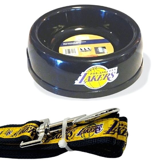 NBA Official Licensing LA Lakers Printed Pet Dog Bowl And Leash Set NWT - Picture 1 of 12
